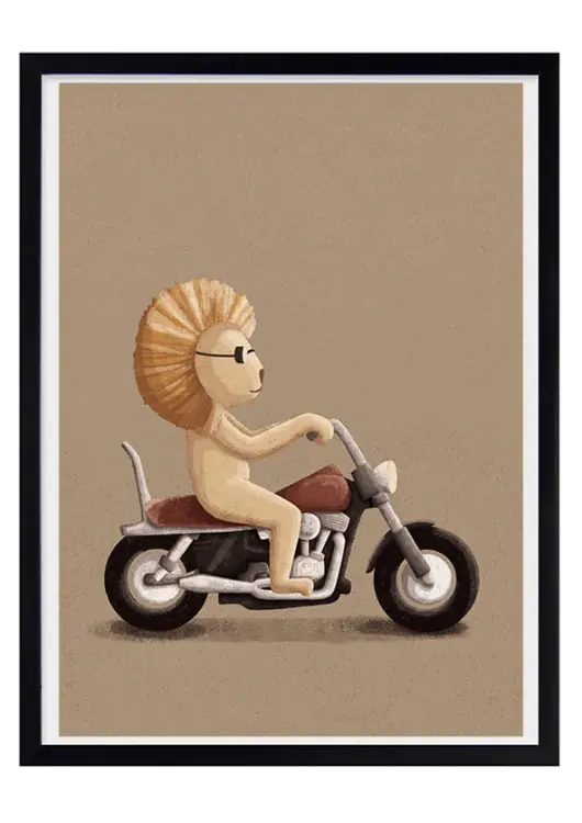 plakat lew na motorze